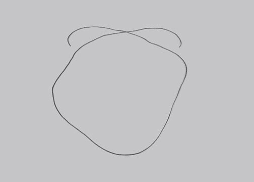 Grey necklace cord makes a round circle. The ends cross at the top.